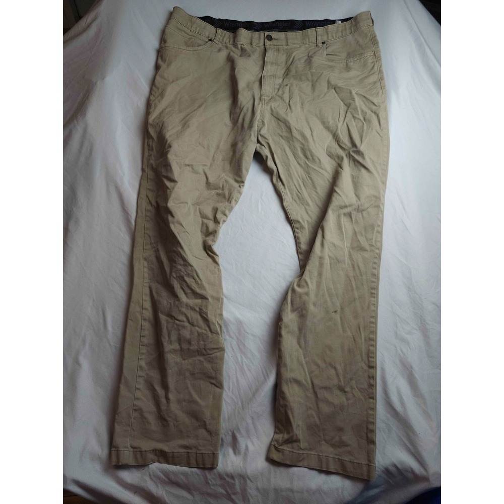 Wrangler Pants Mens Tan Khaki Chino Flat Front Straight Casual Outdoor Preppy